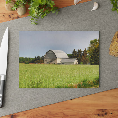 U R There Photography North Graf Road White Rustic Farmhouse Tempered-Glass Cutting Board