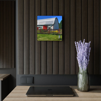 U R There Photography Bishop Road Beyond the Fence Rustic Farmhouse Acrylic Analog Wall Clock