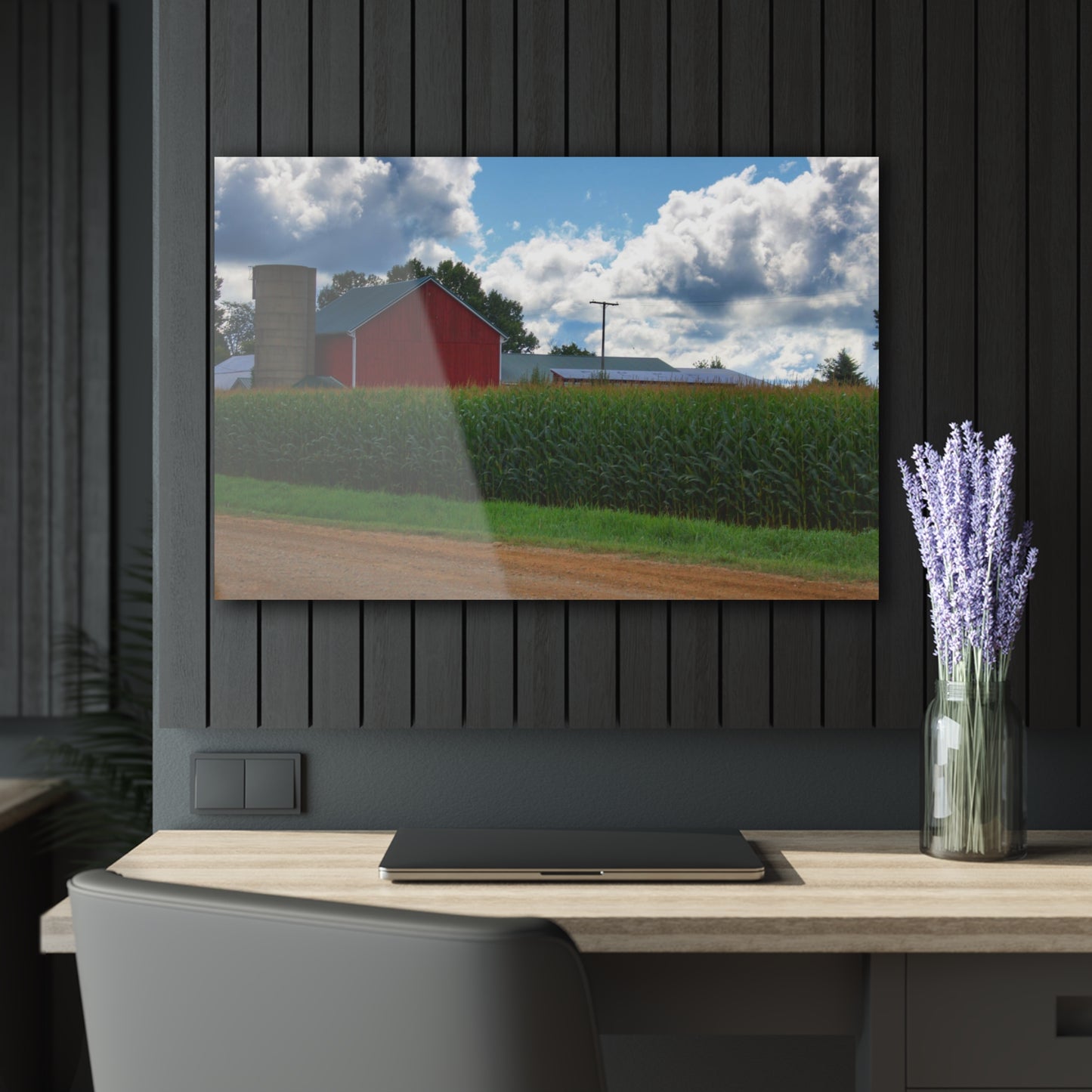 U R There Photography East Brown Road Red Rustic Farmhouse Acrylic Wall Print