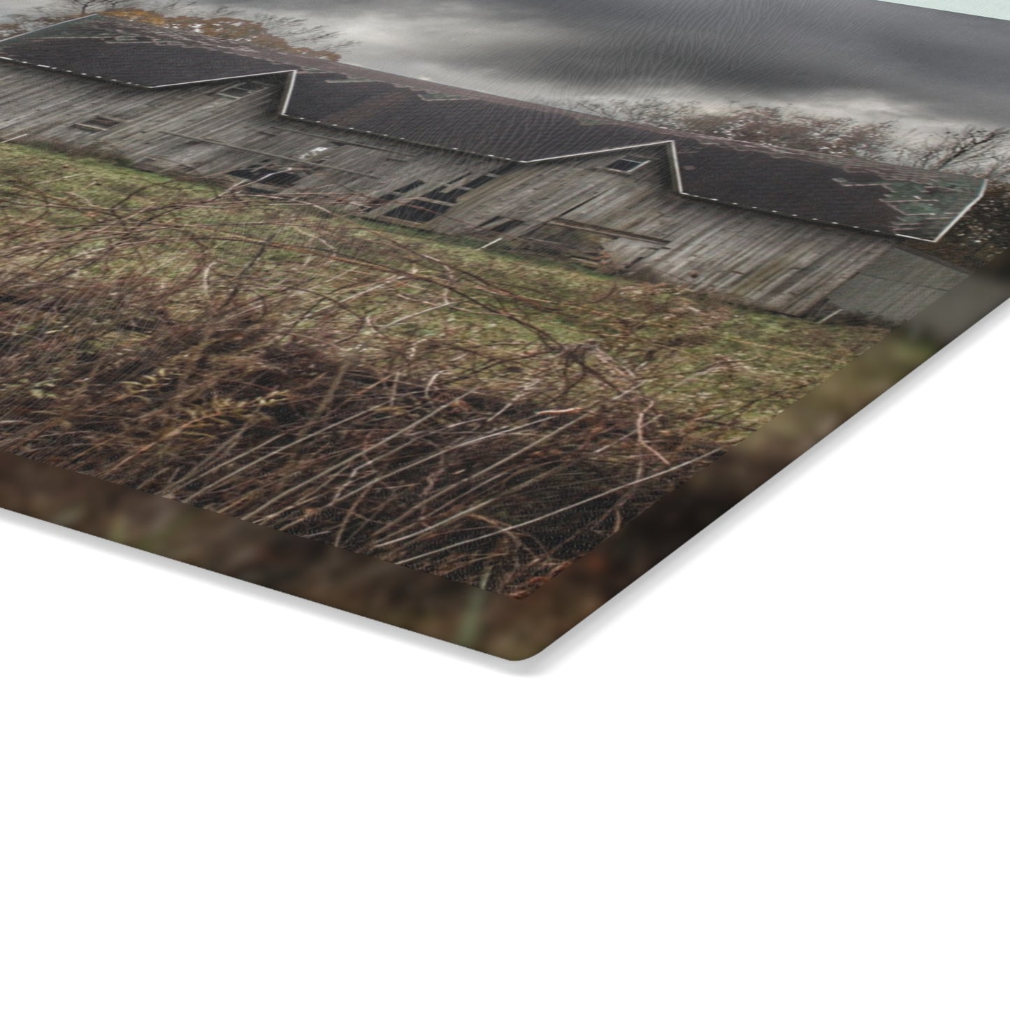 U R There Photography Green Road Grey Rustic Farmhouse Tempered-Glass Cutting Board