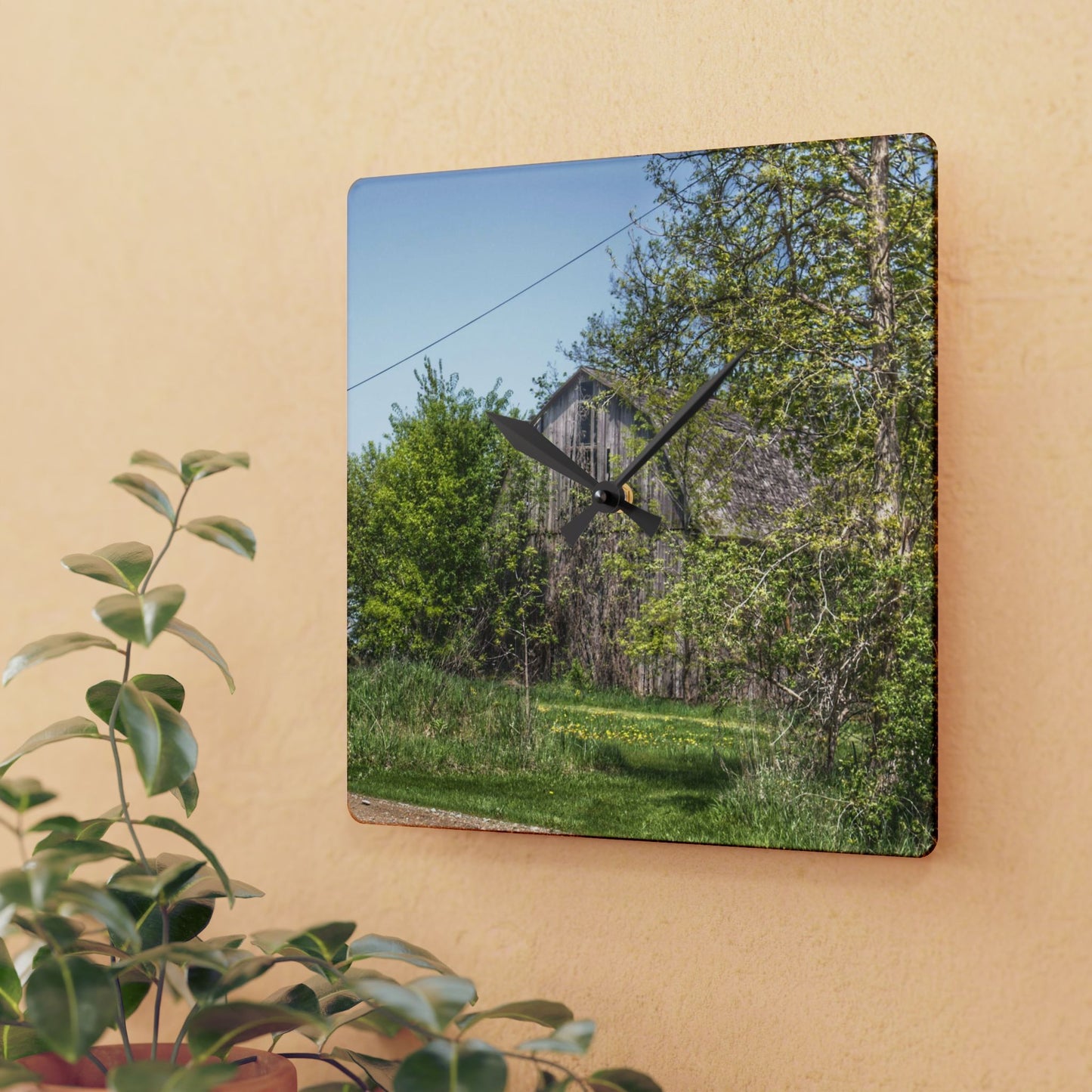 U R There Photography Bishop Road Grey II Rustic Farmhouse Acrylic Analog Wall Clock