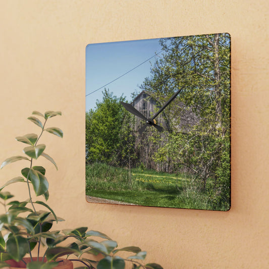 U R There Photography Bishop Road Grey II Rustic Farmhouse Acrylic Analog Wall Clock