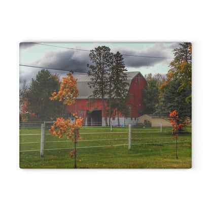 U R There Photography Farnsworth Road Red I Rustic Farmhouse Tempered-Glass Cutting Board