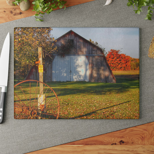 U R There Photography Cade Road Quonset Rustic Farmhouse Tempered-Glass Cutting Board