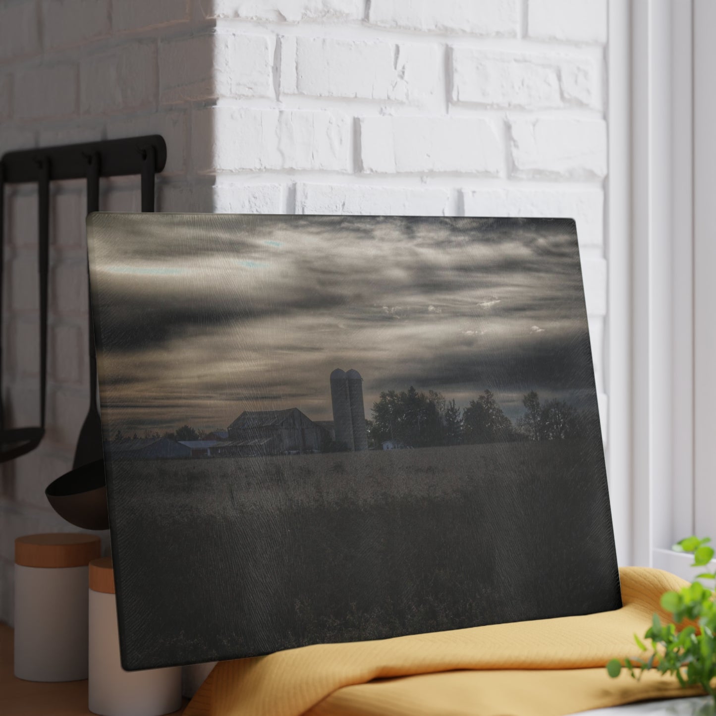 U R There Photography Across the Field on Brown City Road Rustic Farmhouse Tempered-Glass Cutting Board
