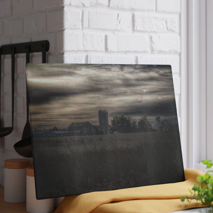 U R There Photography Across the Field on Brown City Road Rustic Farmhouse Tempered-Glass Cutting Board