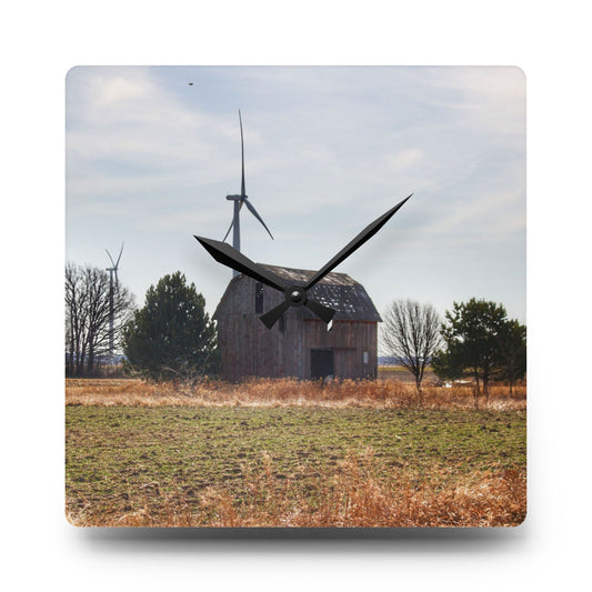 French Road Little Red Rustic Farmhouse Acrylic Analog Wall Clock 10.75'' × 10.75'' (Square)