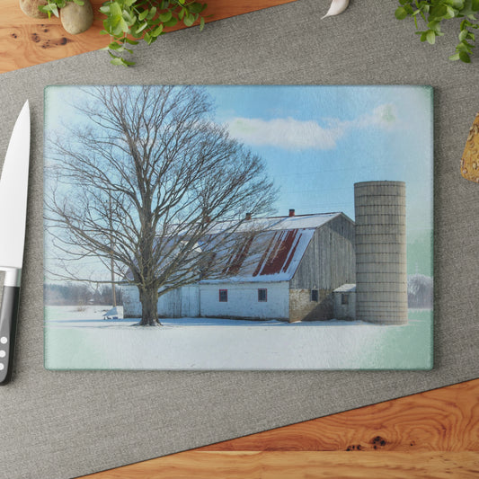 U R There Photography Barnes Road White Rustic Farmhouse Tempered-Glass Cutting Board