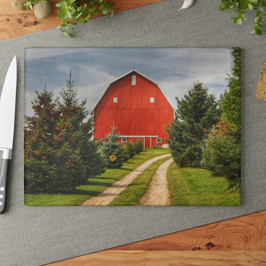 U R There Photography Brown City Road Pine Red Rustic Farmhouse Tempered-Glass Cutting Board
