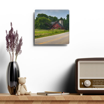 U R There Photography Metamora Red II Rustic Farmhouse Acrylic Analog Wall Clock