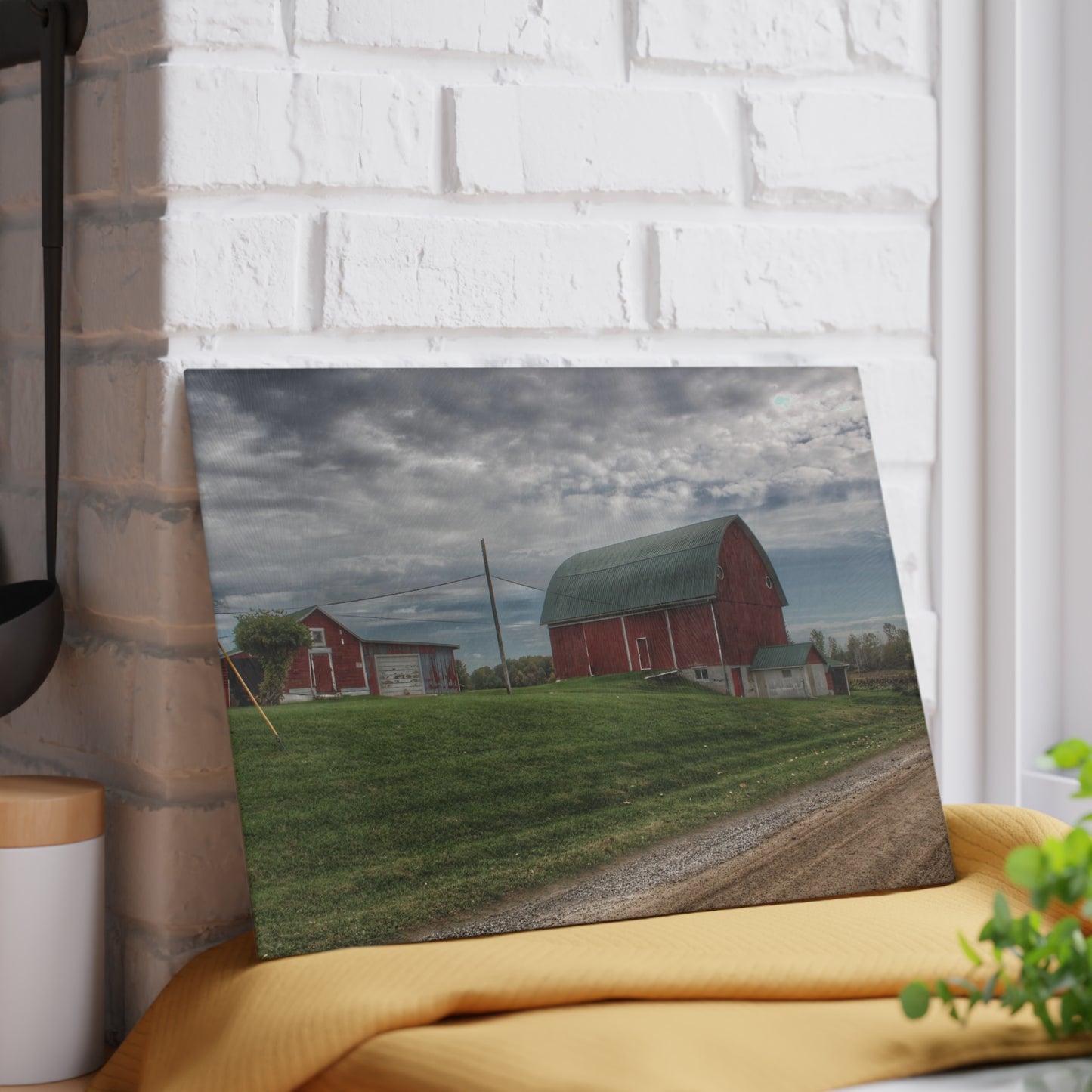 U R There Photography Elmwood Road Reds Rustic Farmhouse Tempered-Glass Cutting Board