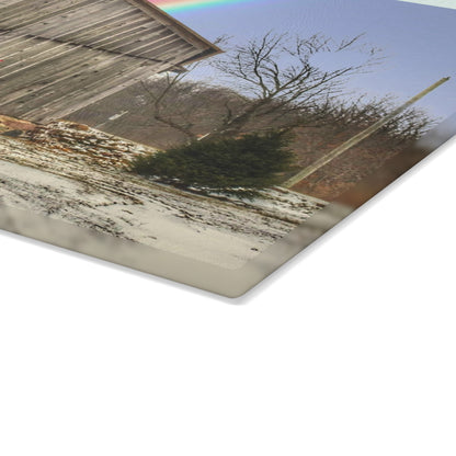 U R There Photography Barn Blessings on Sutton Road Rustic Farmhouse Tempered-Glass Cutting Board 8"x 11"
