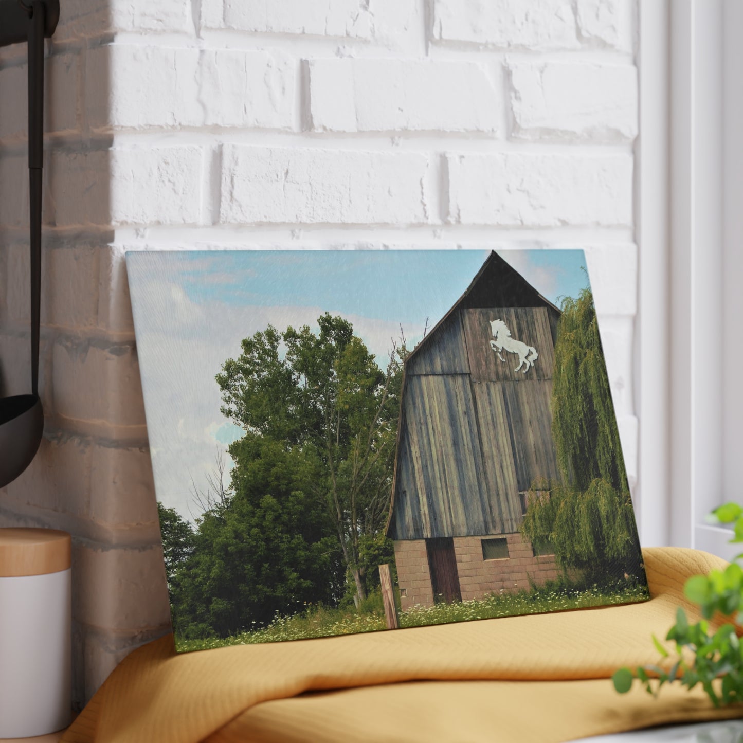 U R There Photography Hassler Lake Horse Barn Rustic Farmhouse Tempered-Glass Cutting Board 8"x 11"