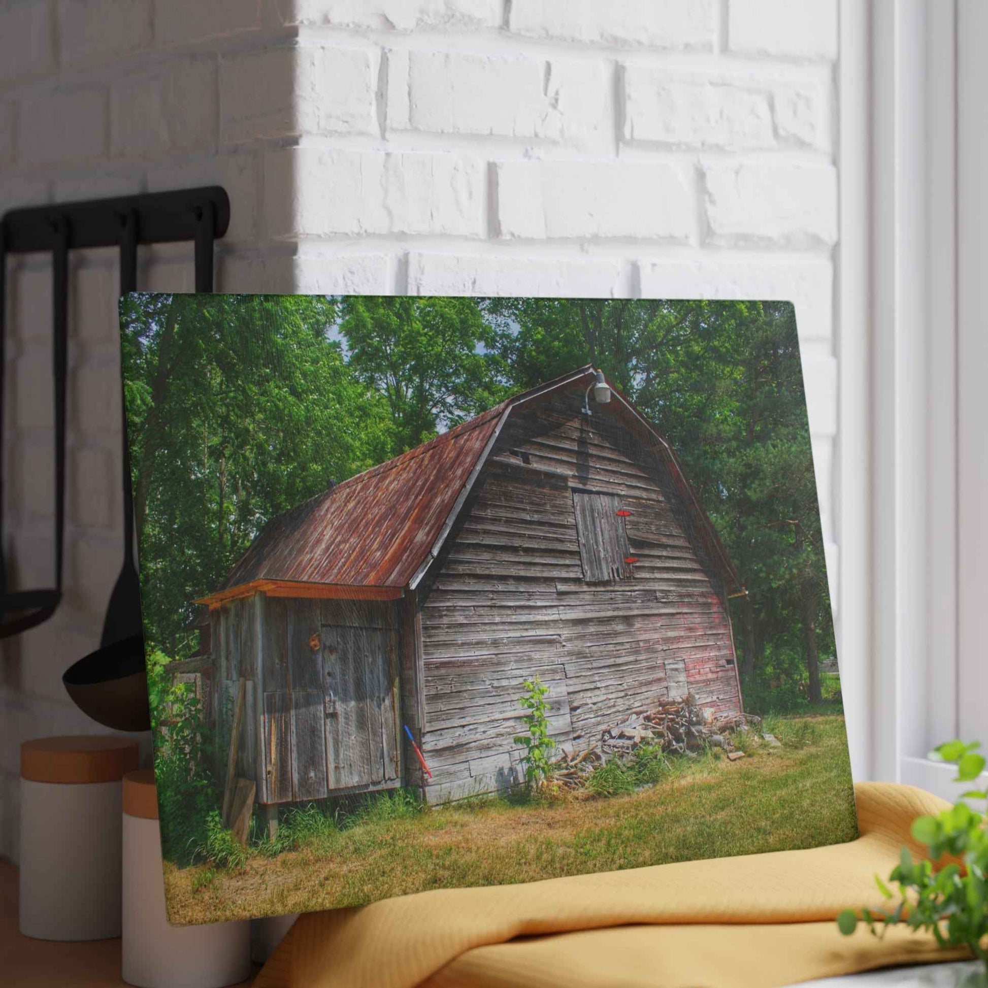 U R There Photography Roadside Grey Rustic Farmhouse Tempered-Glass Cutting Board