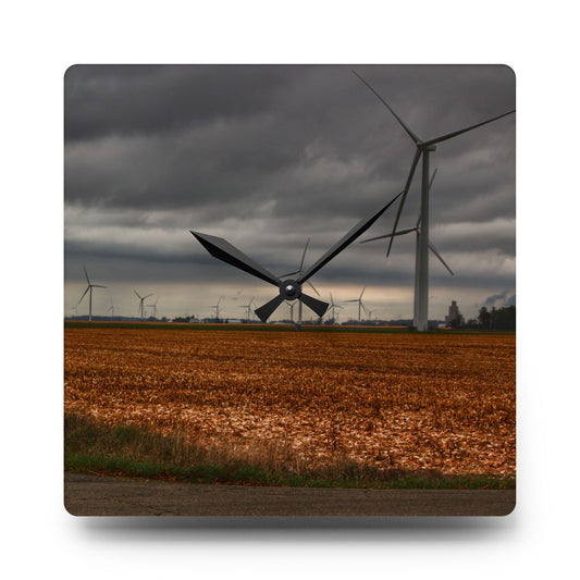 Garner Road Windmills Rustic Farmhouse Acrylic Analog Wall Clock 10.75'' × 10.75'' (Square)