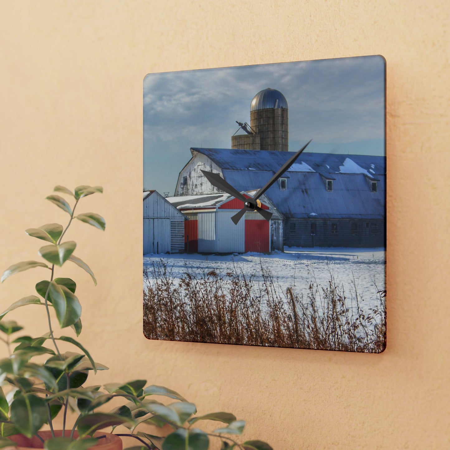 U R There Photography Shoemaker Road Grey Rustic Farmhouse Acrylic Analog Wall Clock