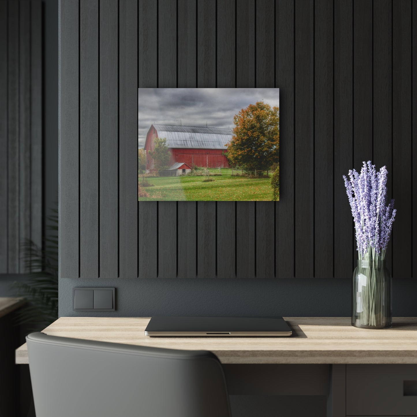 U R There Photography Columbiaville Red in Fall II Rustic Farmhouse Acrylic Wall Print