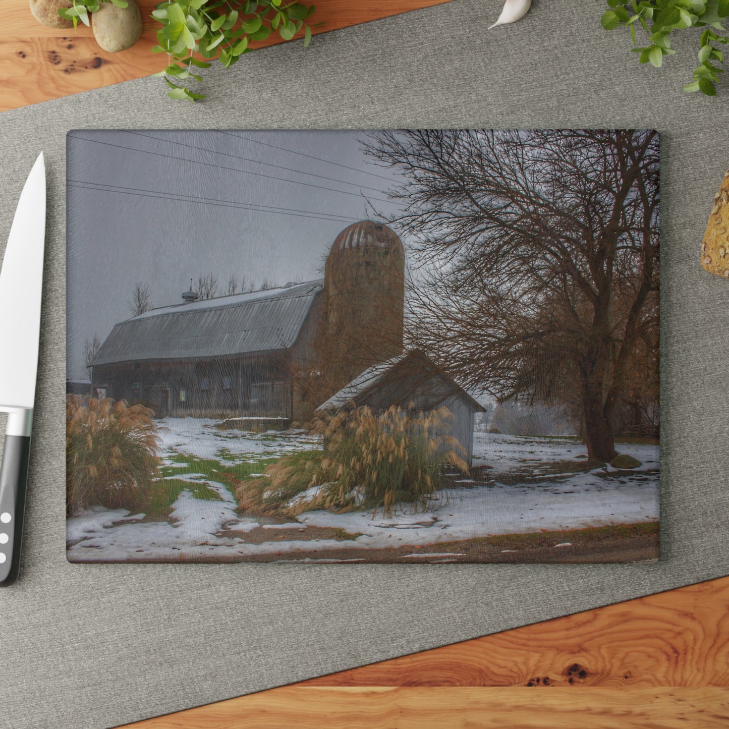 U R There Photography Ludwig Road Greys in the Fog Rustic Farmhouse Tempered-Glass Cutting Board