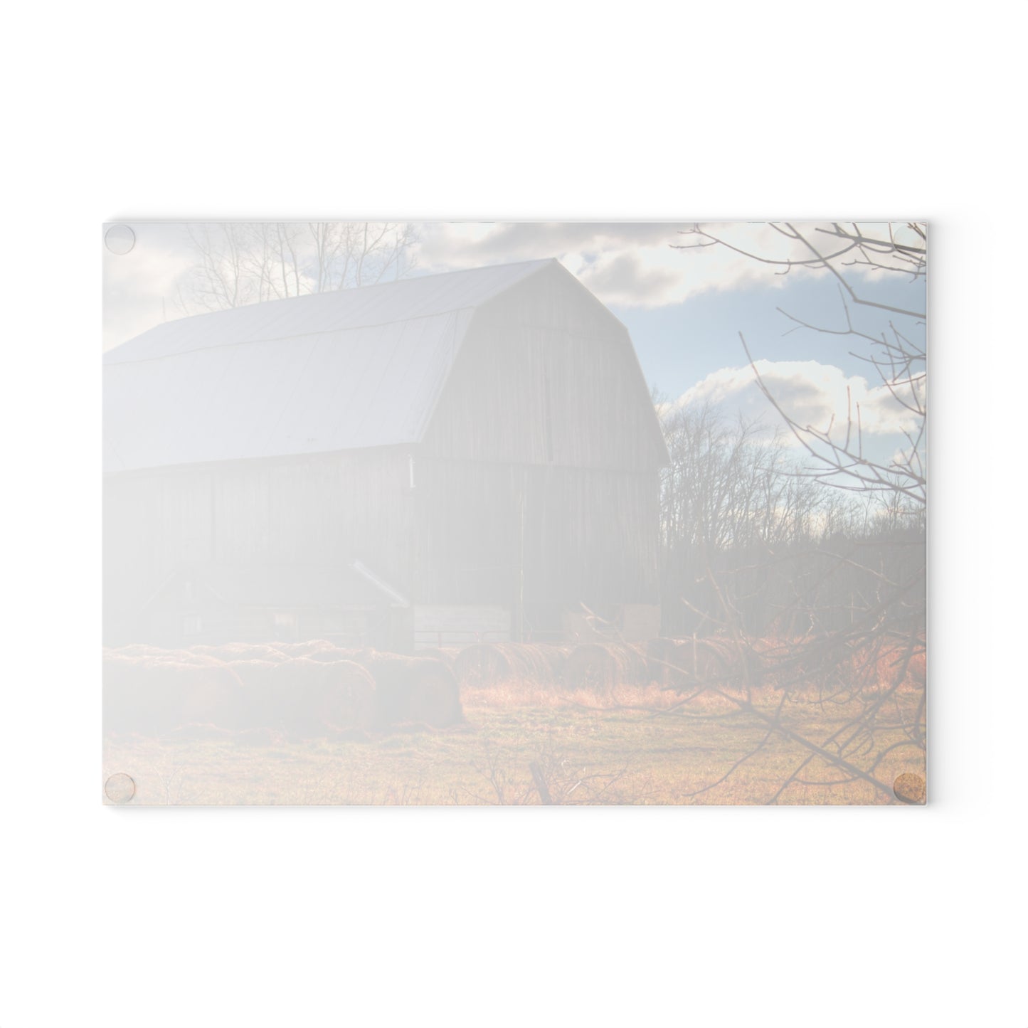 U R There Photography Sandusky Grey Haybarn Rustic Farmhouse Tempered-Glass Cutting Board