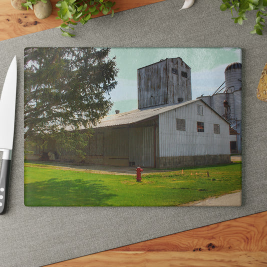 U R There Photography Unionville Grainery Rustic Farmhouse Tempered-Glass Cutting Board