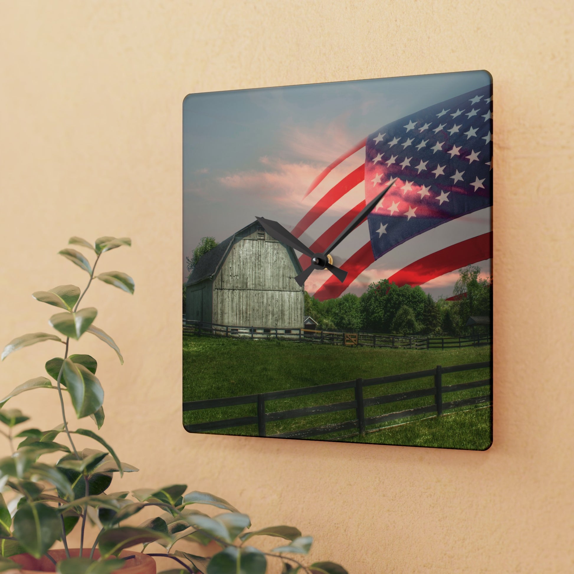 Rustic Farmhouse Wall Clock featuring An American Farm II