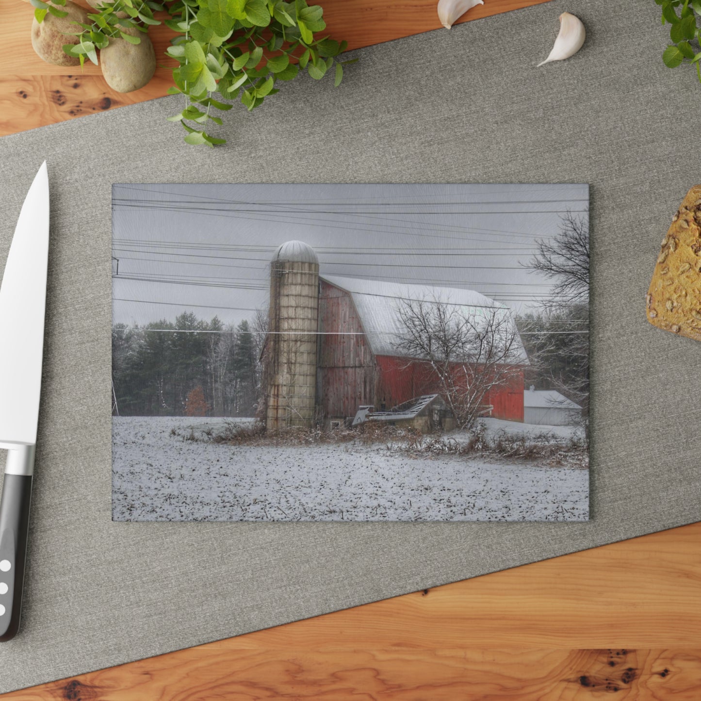 U R There Photography Arbela Road Red Rustic Farmhouse Tempered-Glass Cutting Board