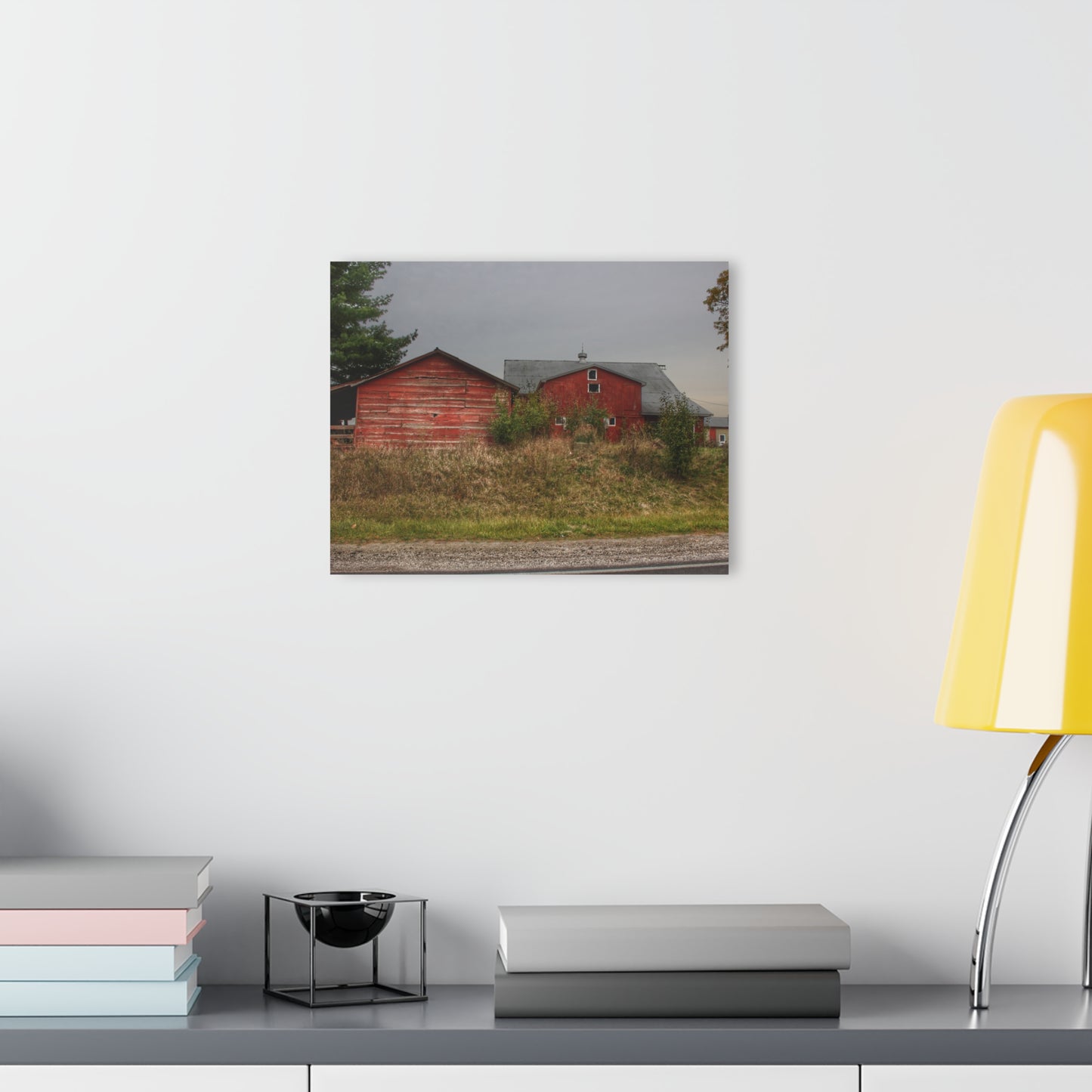 U R There Photography Goodrich Baldwin Road Reds I Rustic Farmhouse Acrylic Wall Print