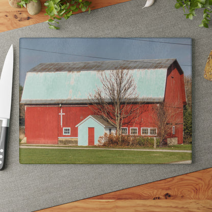 U R There Photography Bray Road Red I Rustic Farmhouse Tempered-Glass Cutting Board