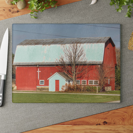 U R There Photography Bray Road Red I Rustic Farmhouse Tempered-Glass Cutting Board