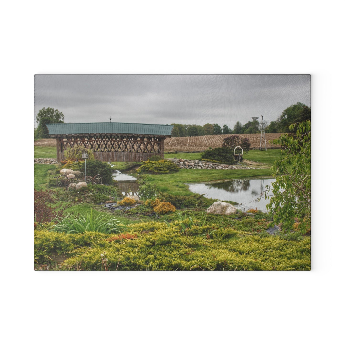 U R There Photography Bridge of Summer Road II Rustic Farmhouse Tempered-Glass Cutting Board 8"x 11"