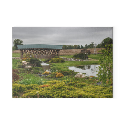 U R There Photography Bridge of Summer Road II Rustic Farmhouse Tempered-Glass Cutting Board 8"x 11"