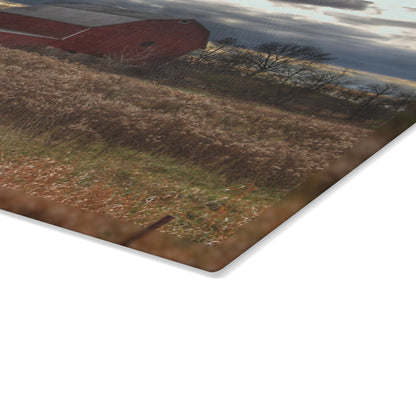 U R There Photography Booth Road Cow Barn II Rustic Farmhouse Tempered-Glass Cutting Board