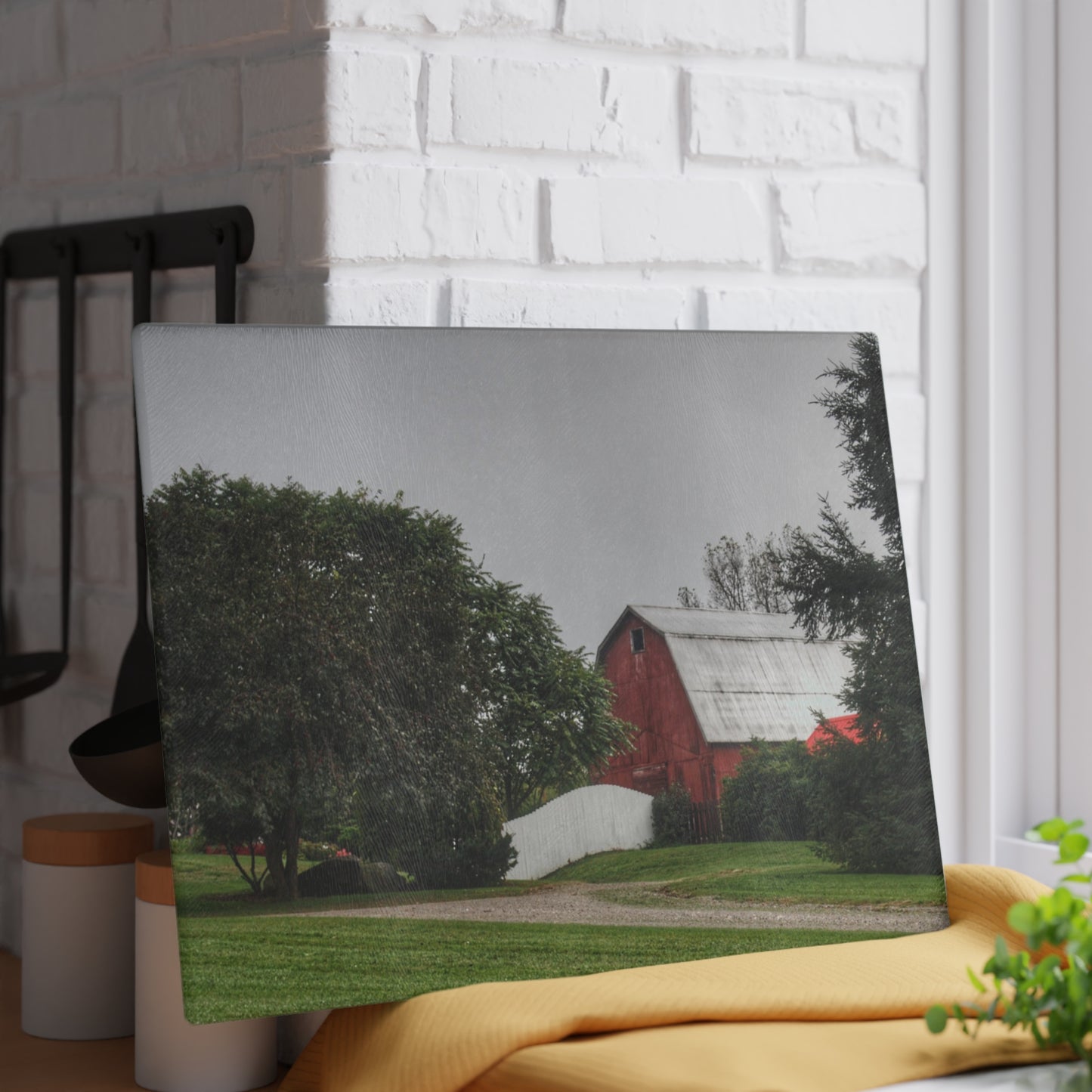 U R There Photography Bronson Lake Hidden Red II Rustic Farmhouse Tempered-Glass Cutting Board