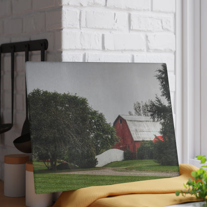 U R There Photography Bronson Lake Hidden Red II Rustic Farmhouse Tempered-Glass Cutting Board