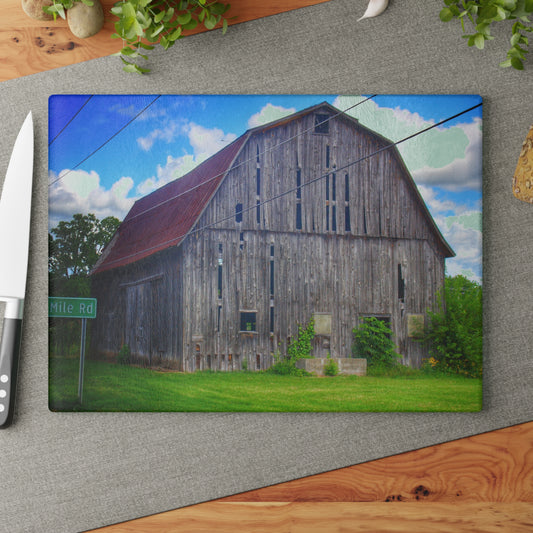 U R There Photography Schoenherr Road Grey II Rustic Farmhouse Tempered-Glass Cutting Board