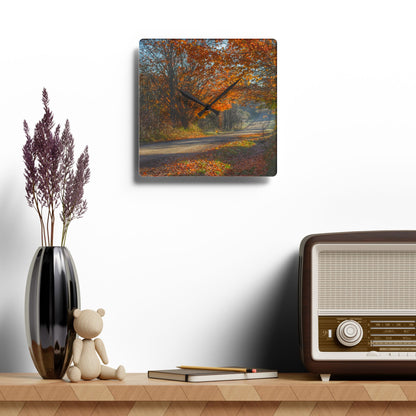 U R There Photography Fall on Oak Road Rustic Farmhouse Acrylic Analog Wall Clock