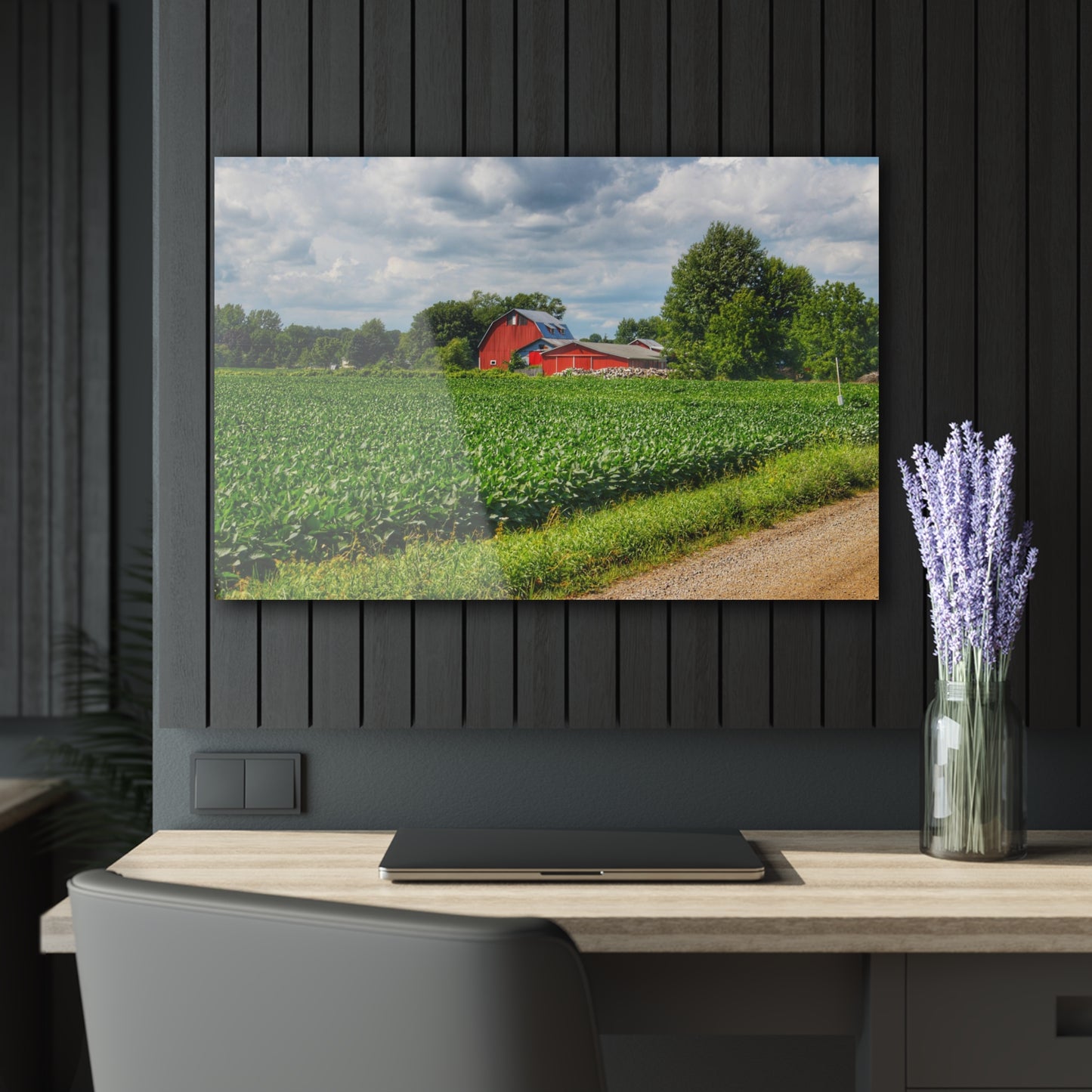 U R There Photography Block Road Reds Rustic Farmhouse Acrylic Wall Print