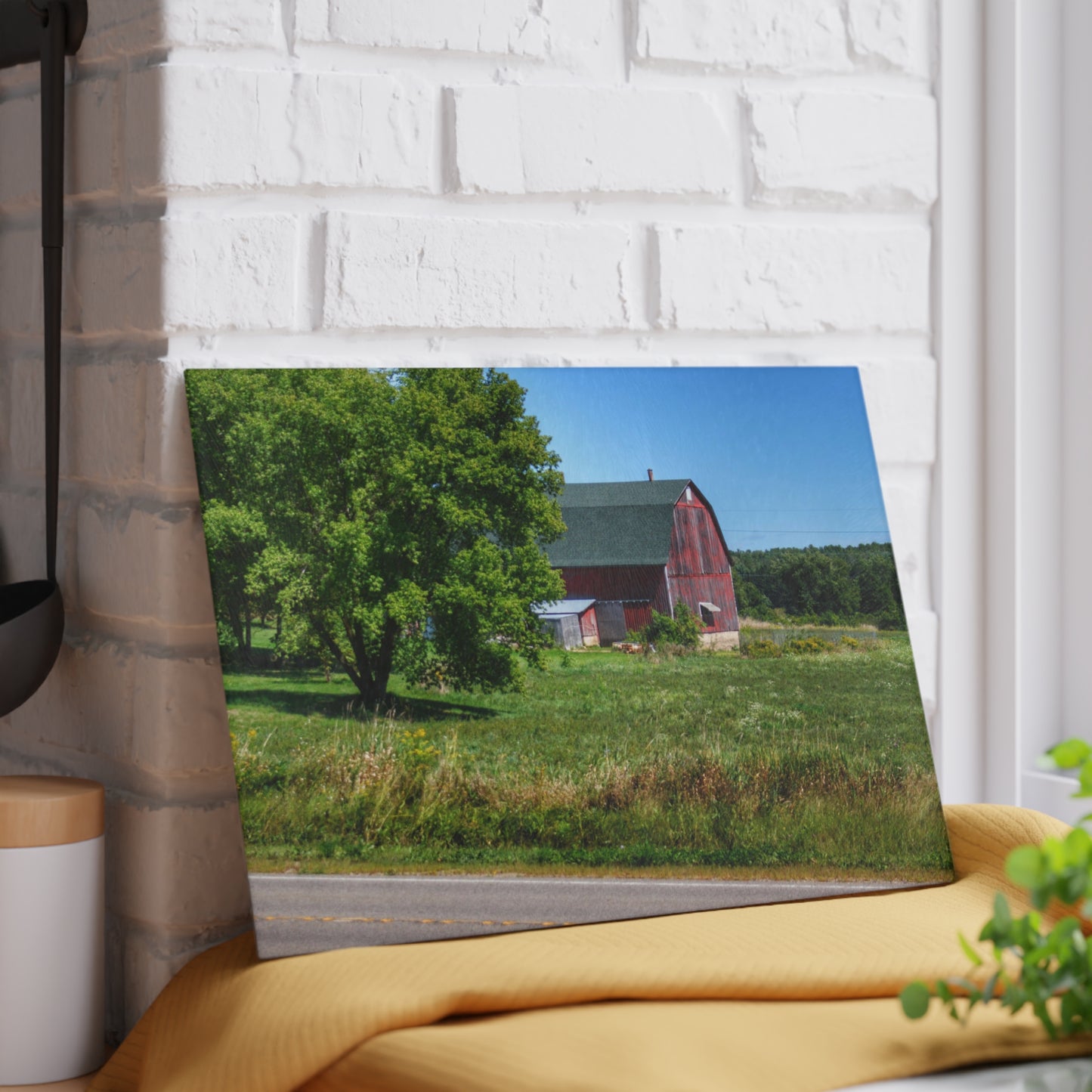 U R There Photography Clark Road Hillside Red II Rustic Farmhouse Tempered-Glass Cutting Board