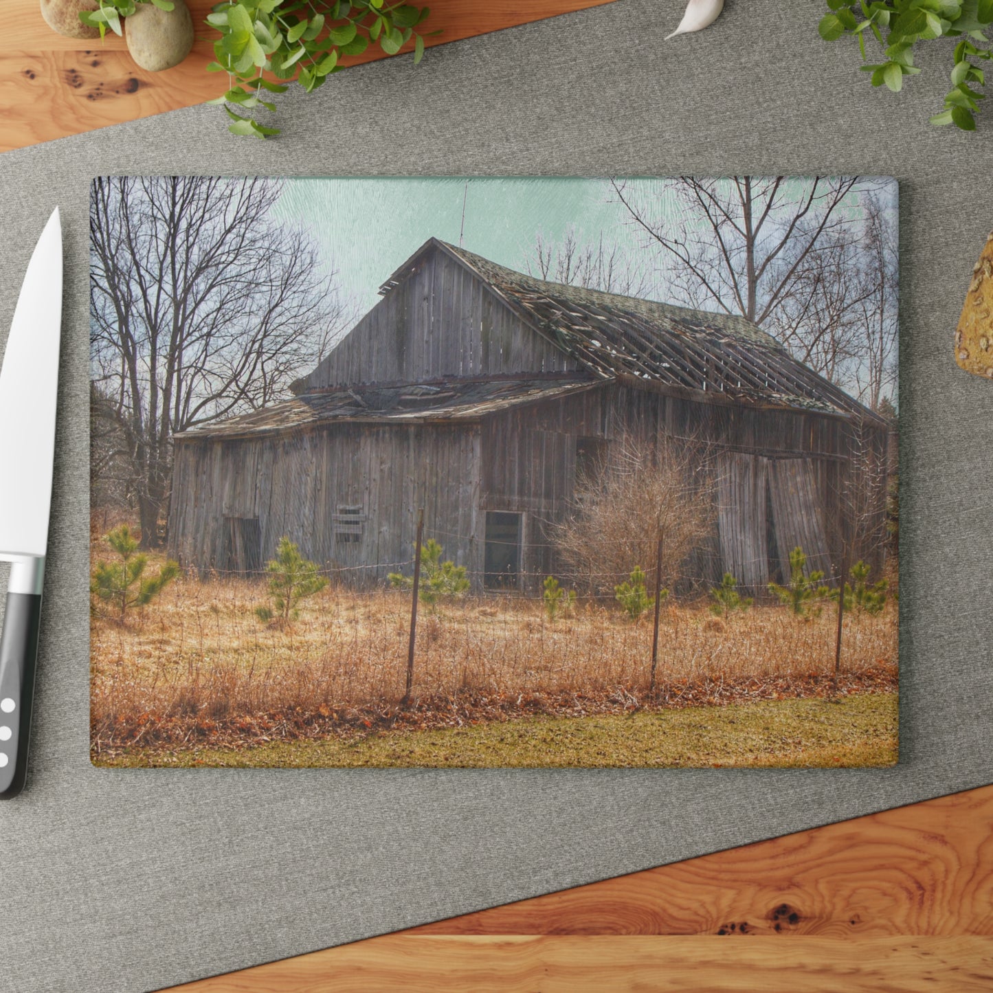 U R There Photography Leix Road Forgotten Grey I Rustic Farmhouse Tempered-Glass Cutting Board