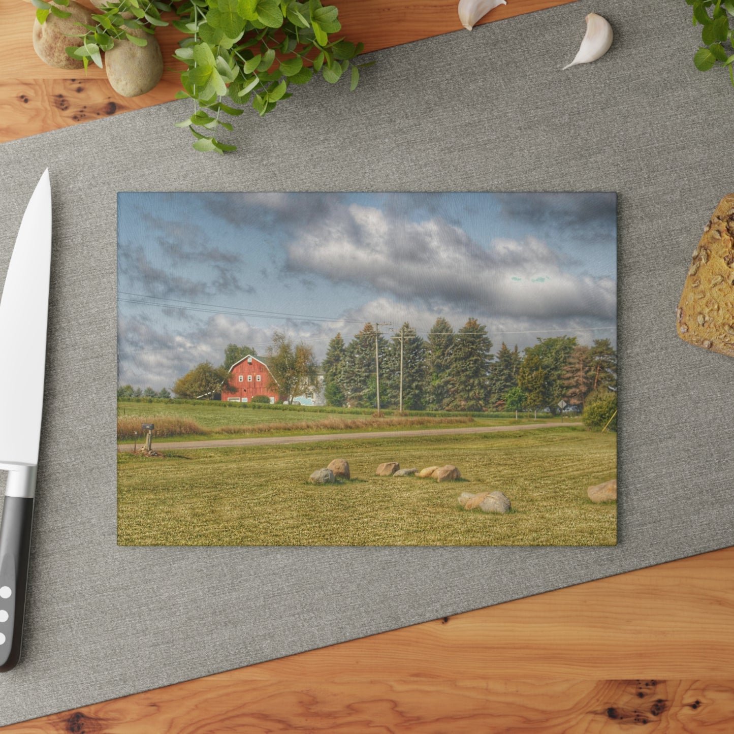 U R There Photography Across the Road Rustic Farmhouse Tempered-Glass Cutting Board