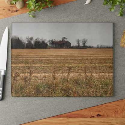 U R There Photography Freiberger Road Grey Across the Field Rustic Farmhouse Tempered-Glass Cutting Board