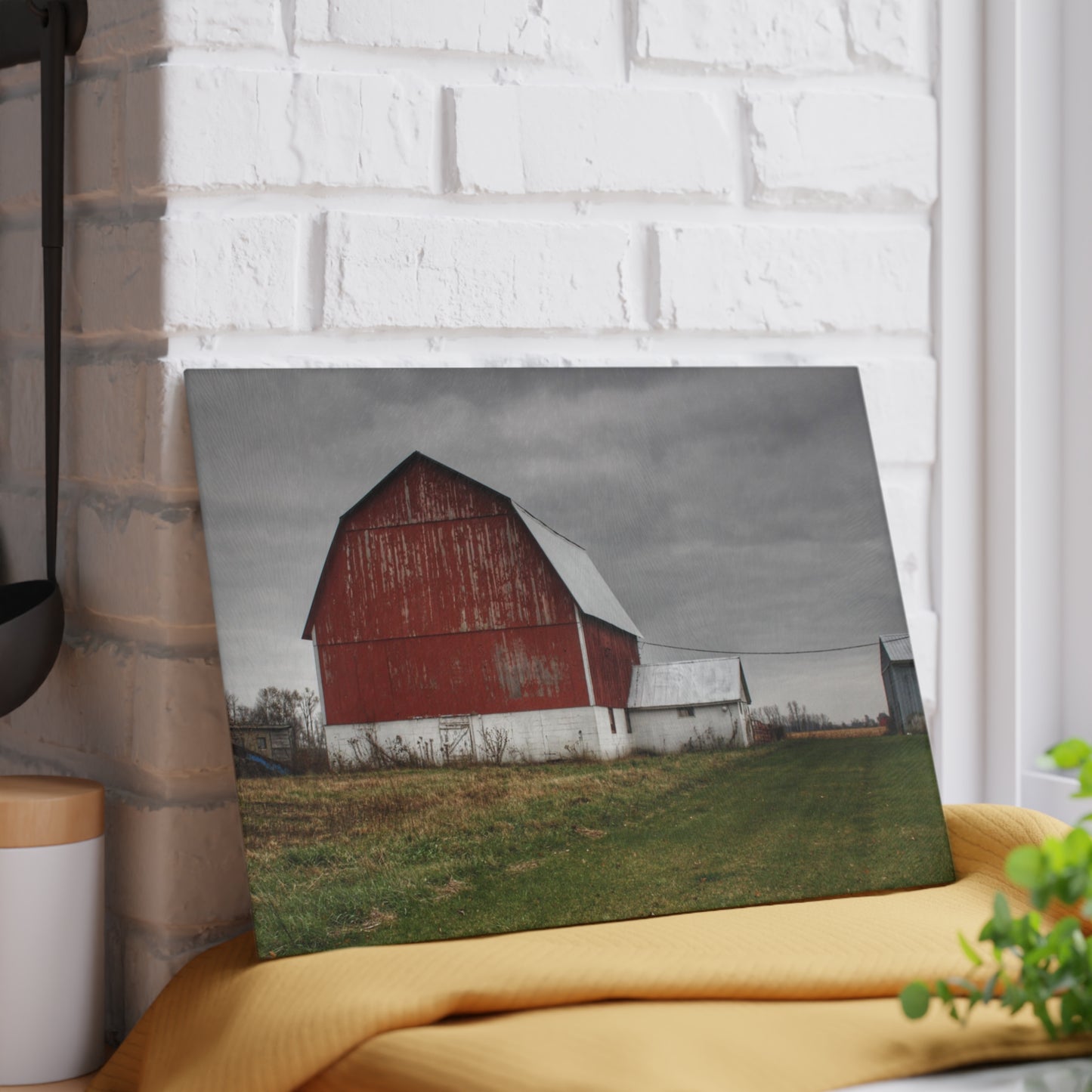 U R There Photography Mills Road Red I Rustic Farmhouse Tempered-Glass Cutting Board
