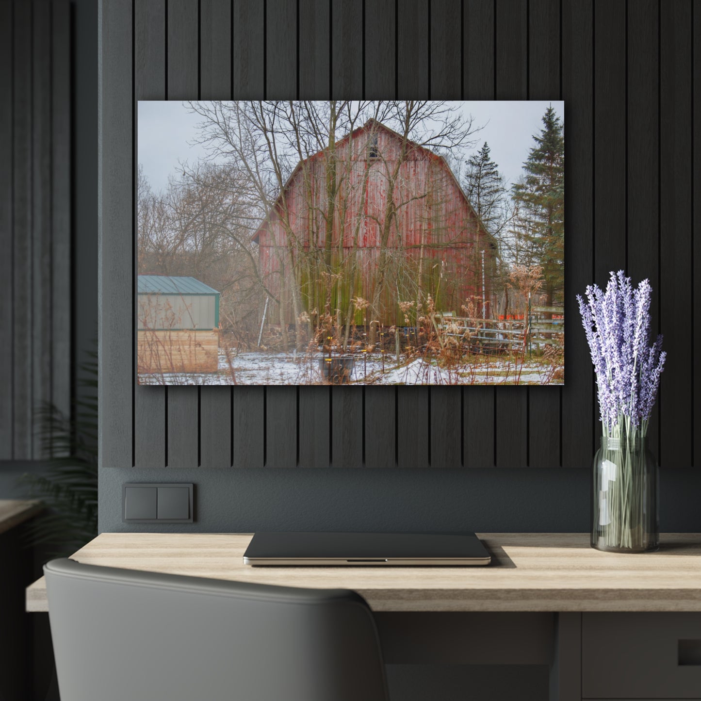 U R There Photography LeValley Road Red Rustic Farmhouse Acrylic Wall Print