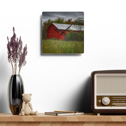 U R There Photography Willard Road Red I Rustic Farmhouse Acrylic Analog Wall Clock