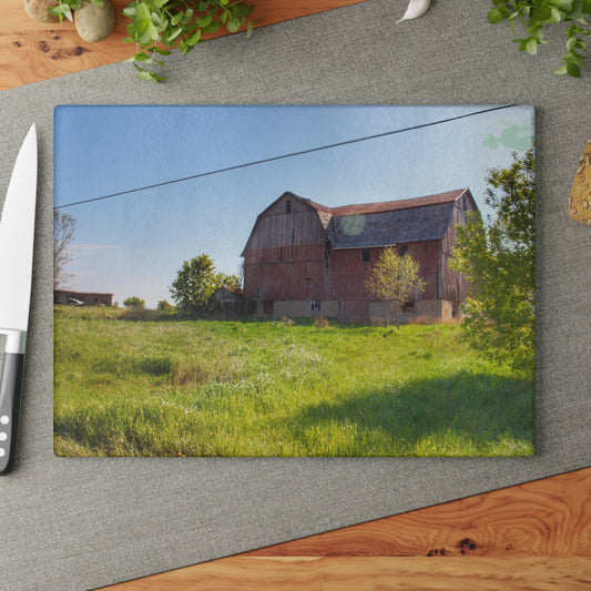 U R There Photography Leslie Road Red I Rustic Farmhouse Tempered I-Glass Cutting Board 8"x 11"