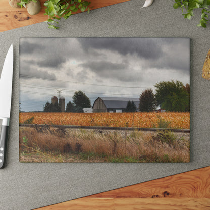 U R There Photography Reese Old Grey Beyond the Tracks Rustic Farmhouse Tempered-Glass Cutting Board