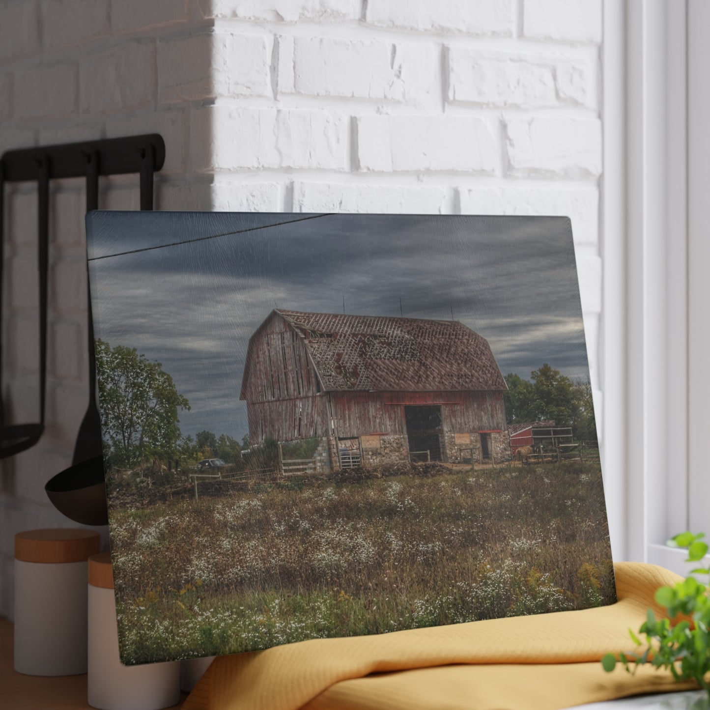 U R There Photography Old Marathon Red Rustic Farmhouse Tempered-Glass Cutting Board