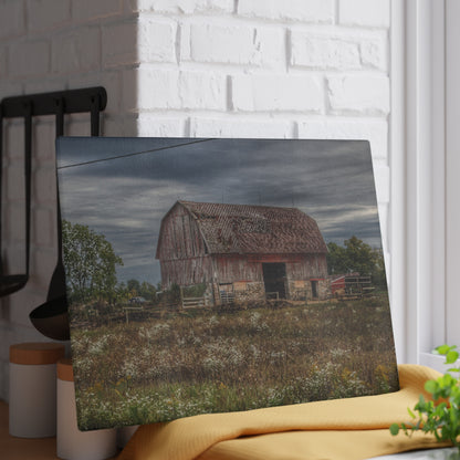 U R There Photography Old Marathon Red Rustic Farmhouse Tempered-Glass Cutting Board