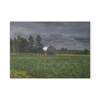 U R There Photography Belsay Grey Among the Pines Rustic Farmhouse Tempered-Glass Cutting Board