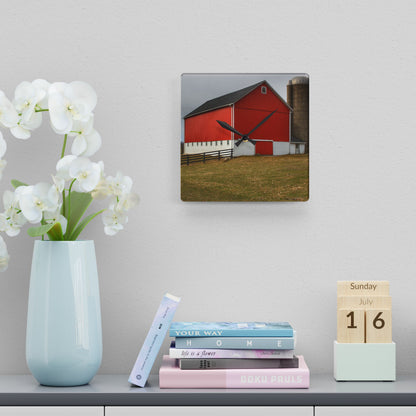 U R There Photography Brocker Road Red I Rustic Farmhouse Acrylic Analog Wall Clock